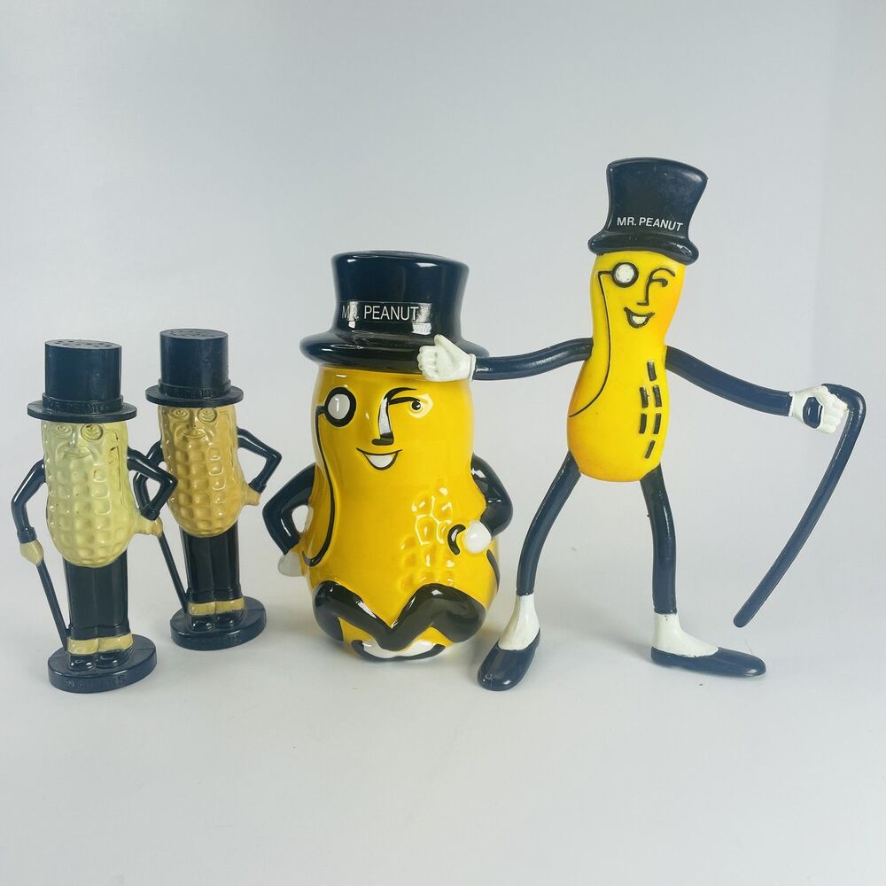 Vintage Mr. Peanut Planters Nuts Collectible Lot Flexible Figure Salt & Pepper